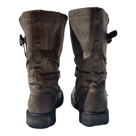 Steve Madden Women's Banddit Stone Gray Leather Buckle Strap Biker Boots Size 8 - Picture 3 of 9